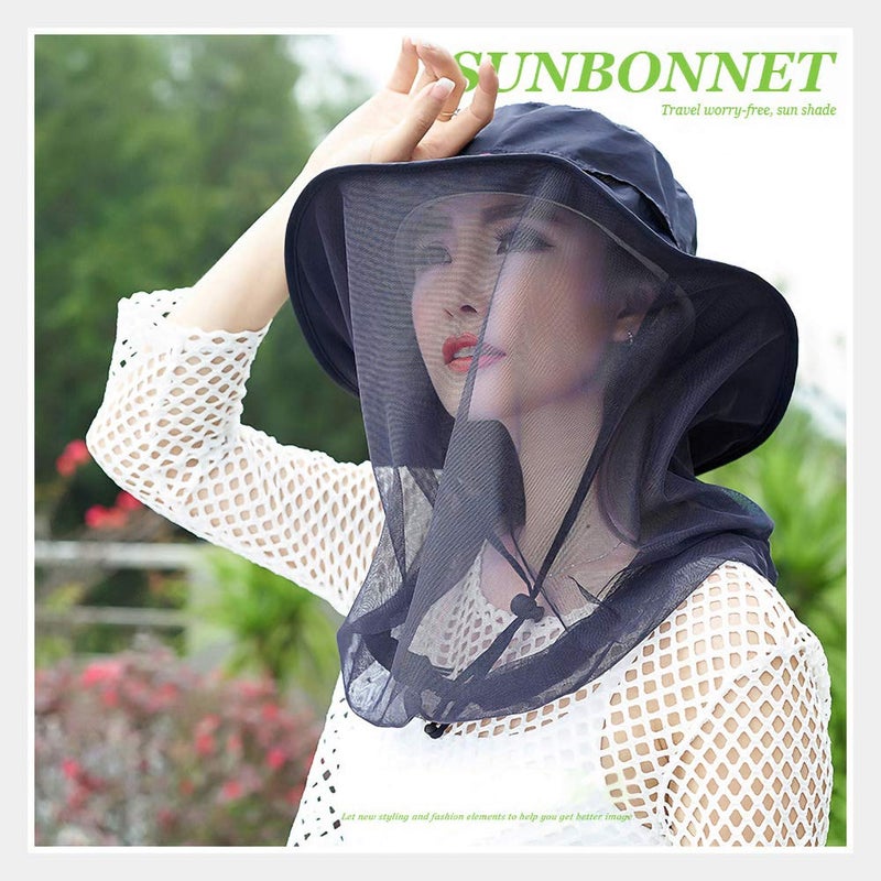 Jackcell Mosquito Head Net Hat, Safari Hat Sun Hat with Mesh Protection from Insect Navy Blue - Image 2